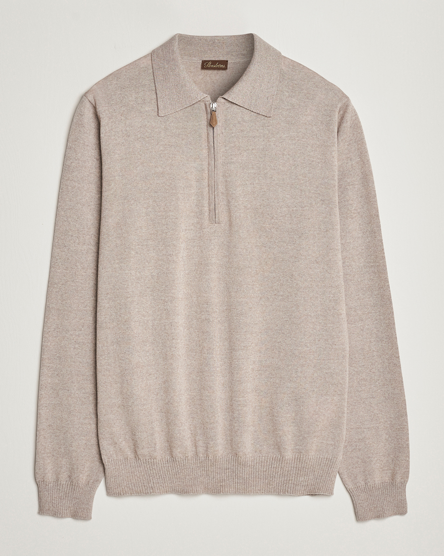 Herren | Pullover | Stenströms | Merino Wool Zip Polo Beige