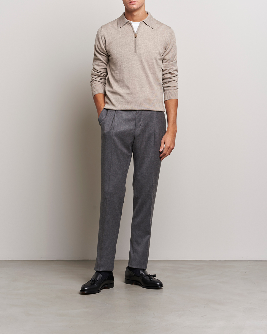 Herren | Pullover | Stenströms | Merino Wool Zip Polo Beige