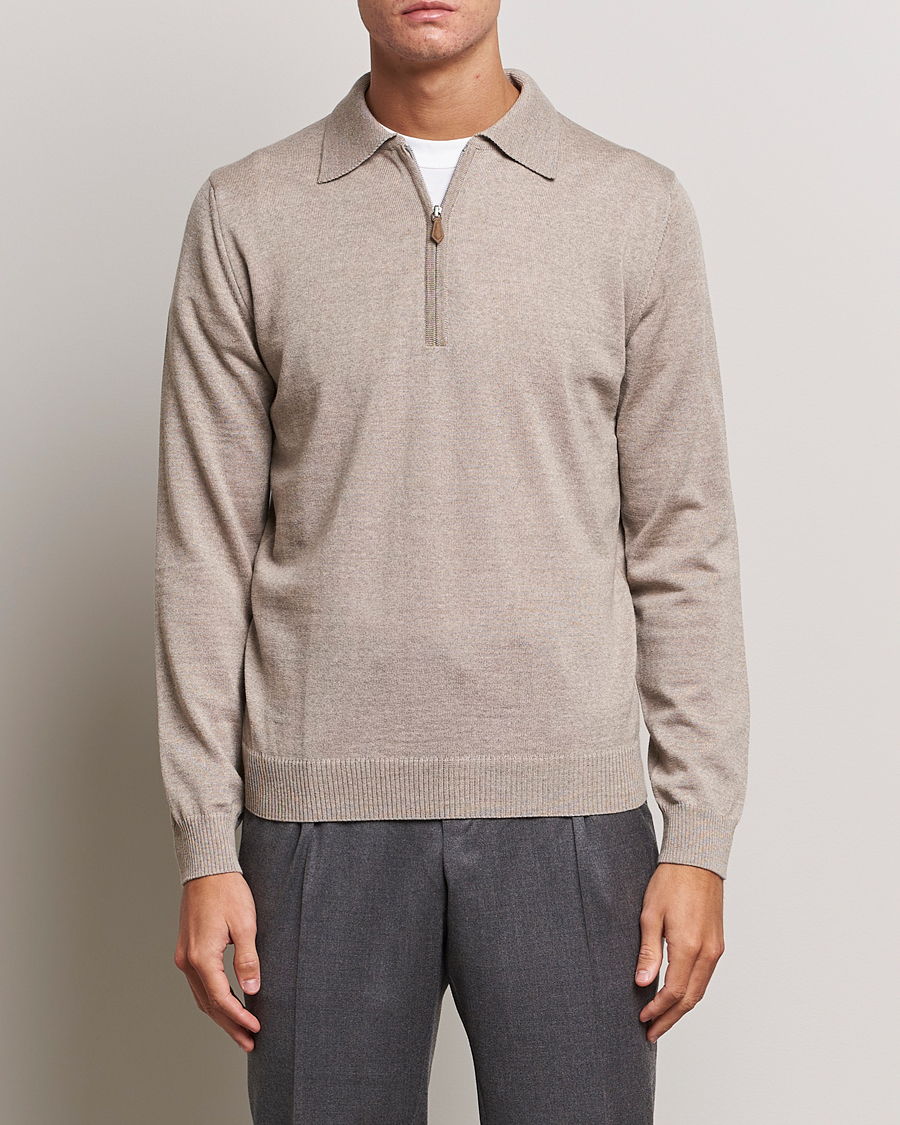 Herren | Pullover | Stenströms | Merino Wool Zip Polo Beige