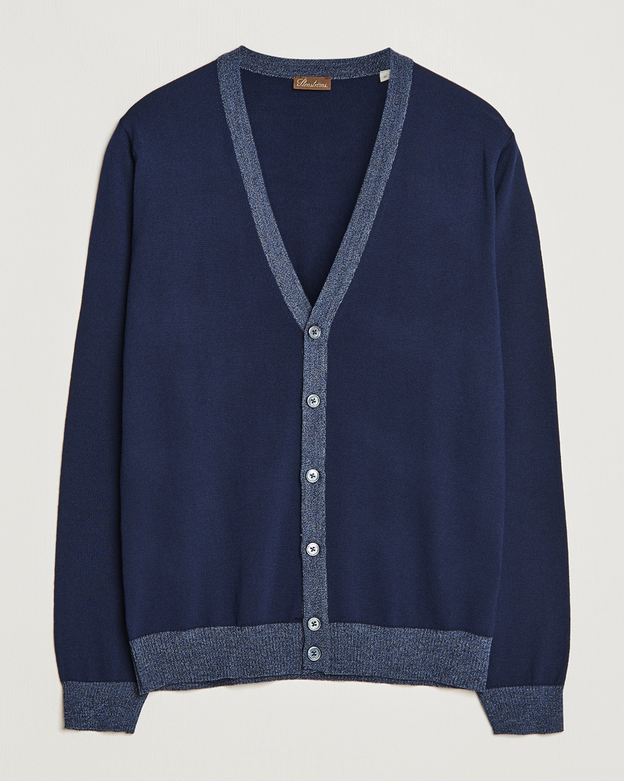 Herren | Pullover | Stenströms | Merino Wool Contrast Cardigan Navy