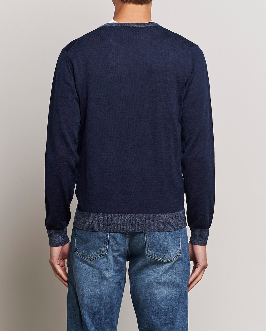 Herren | Pullover | Stenströms | Merino Wool Contrast Cardigan Navy