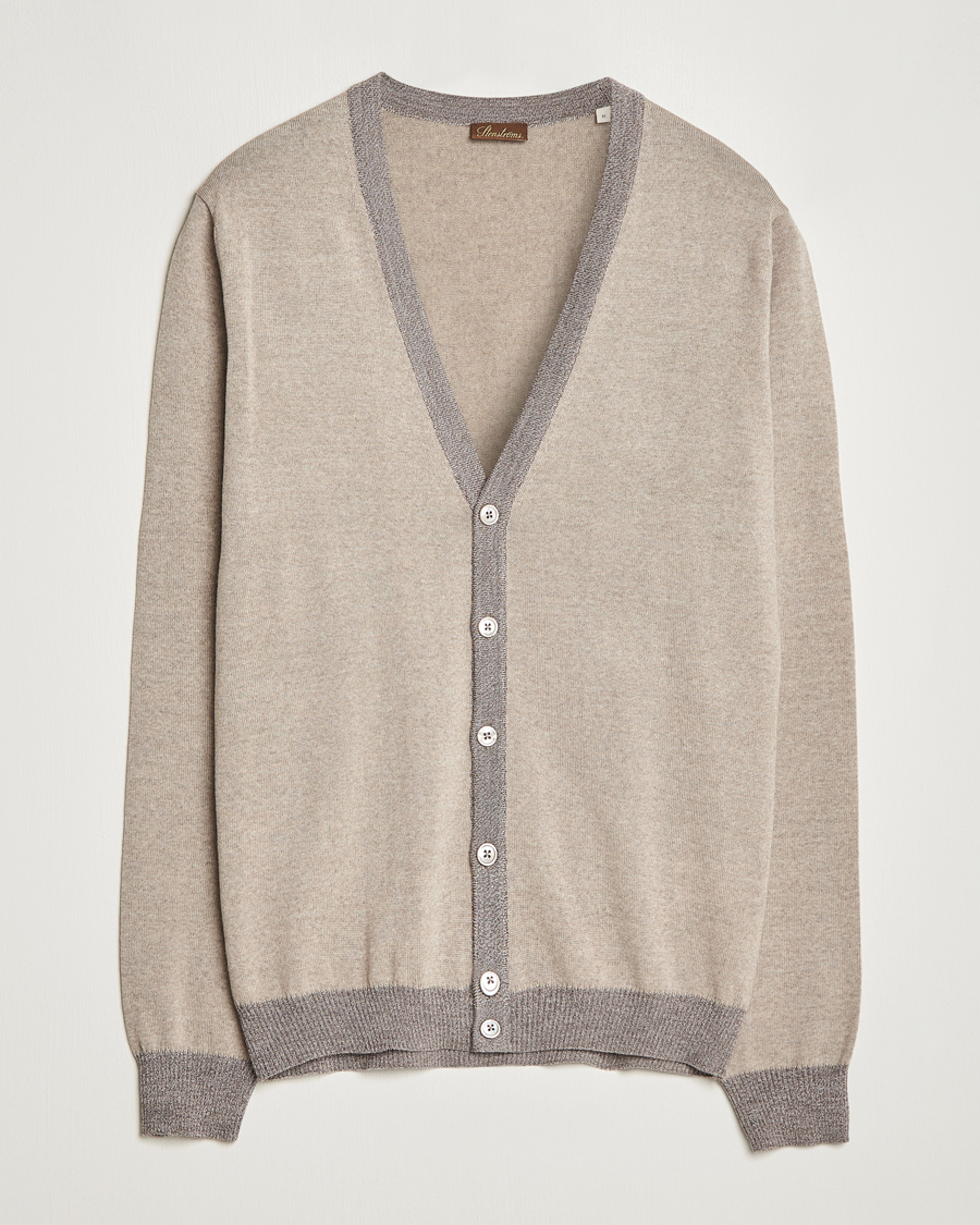 Herren | Pullover | Stenströms | Merino Wool Contrast Cardigan Beige
