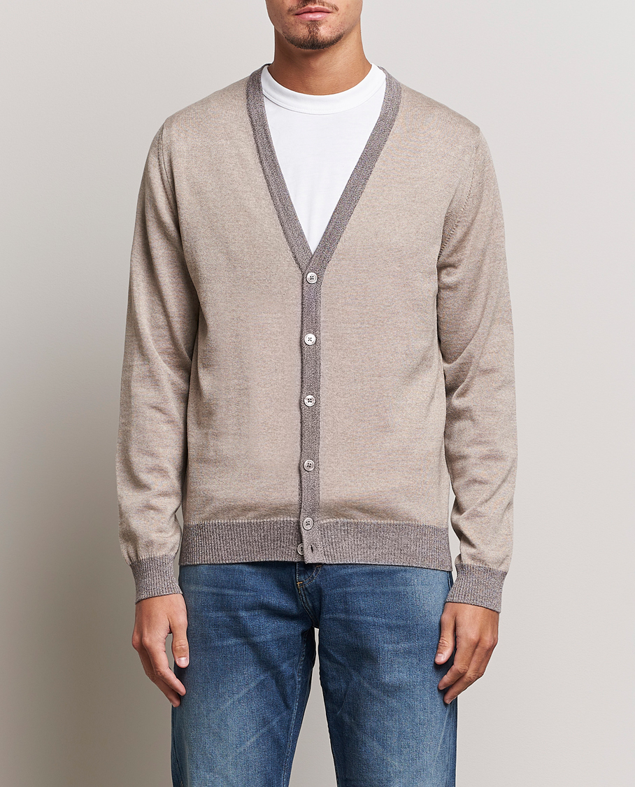 Herren | Pullover | Stenströms | Merino Wool Contrast Cardigan Beige