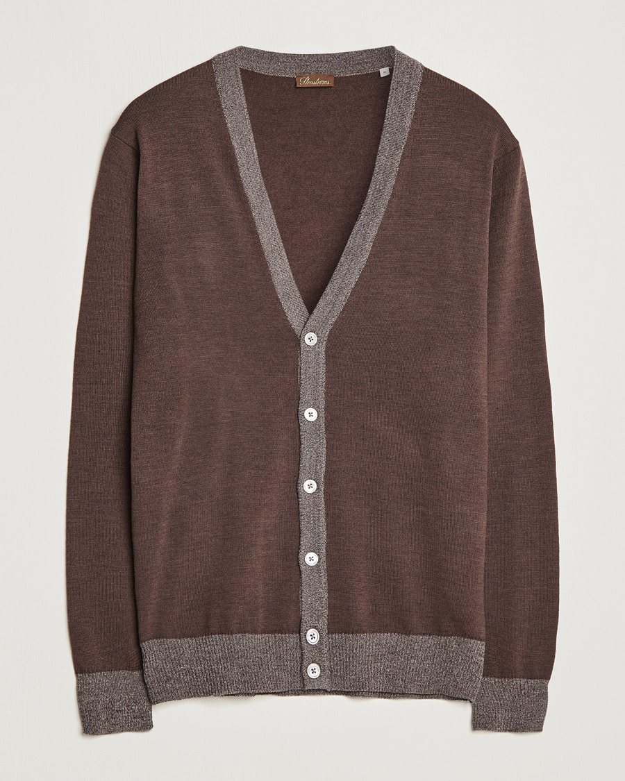 Herren | Pullover | Stenströms | Merino Wool Contrast Cardigan Brown
