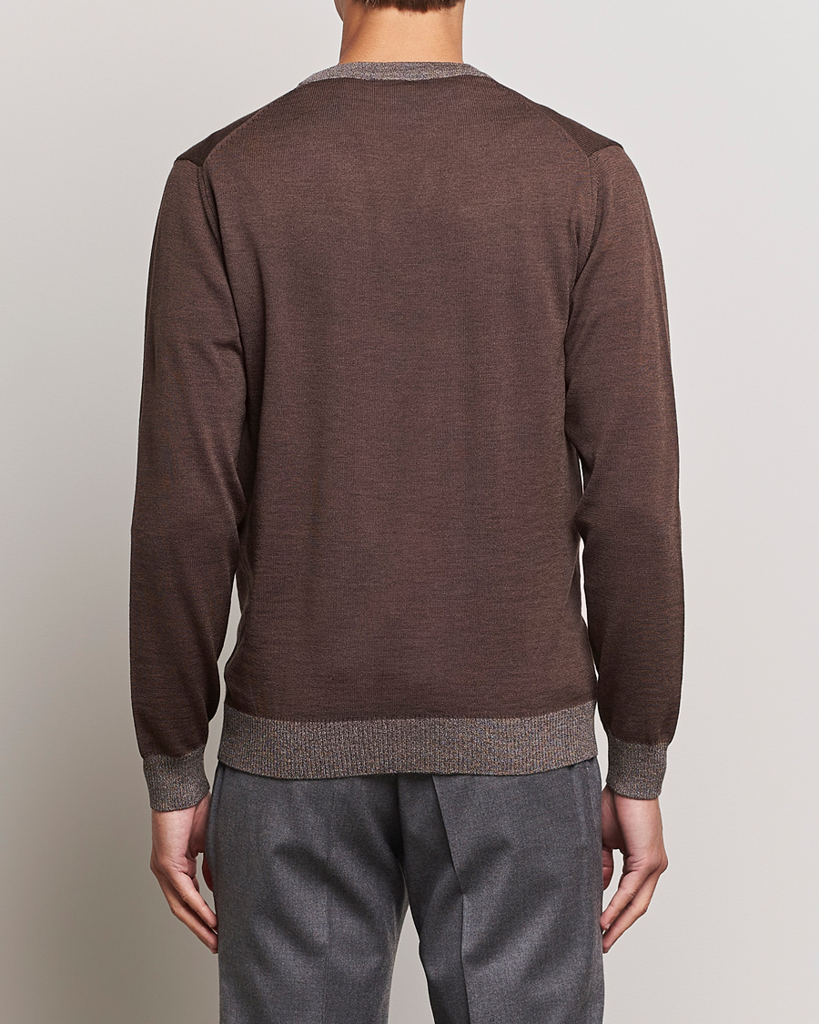 Herren | Pullover | Stenströms | Merino Wool Contrast Cardigan Brown