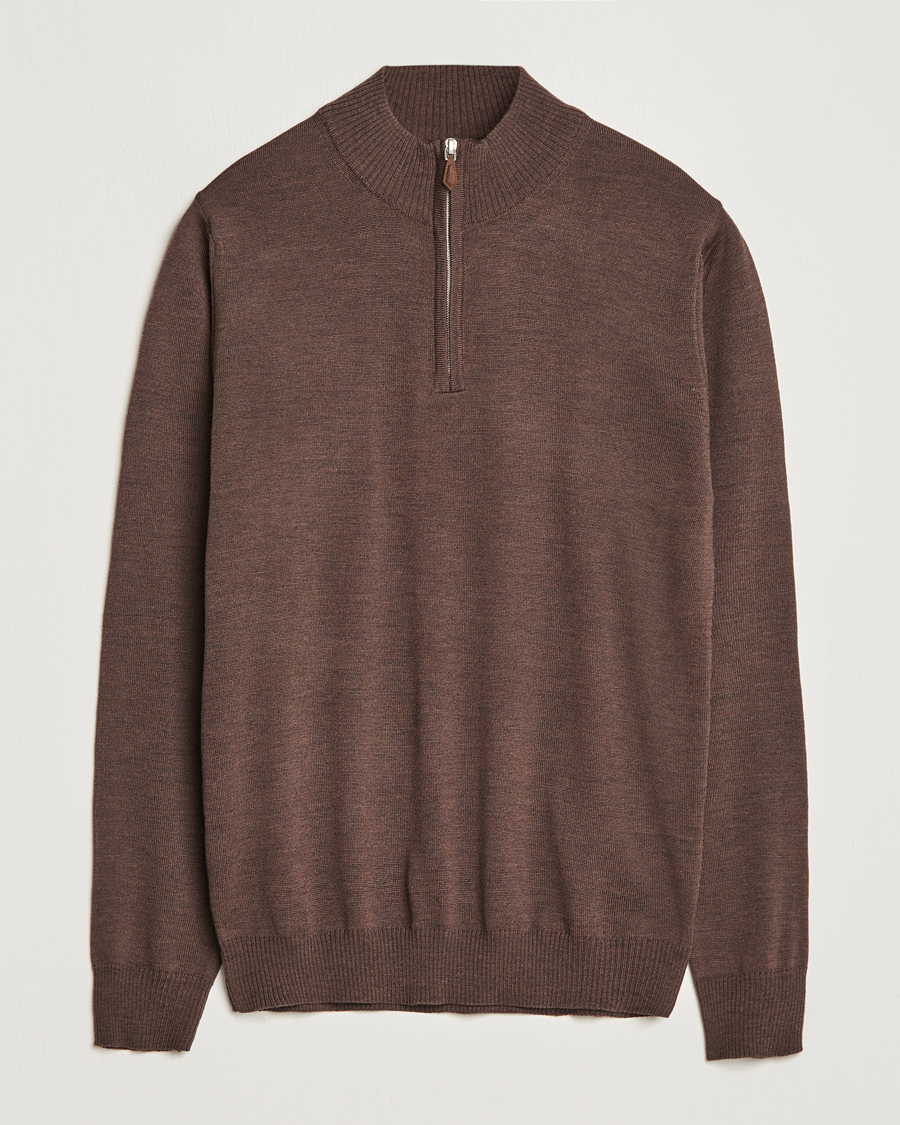 Herren | Pullover | Stenströms | Merino Half Zip Brown