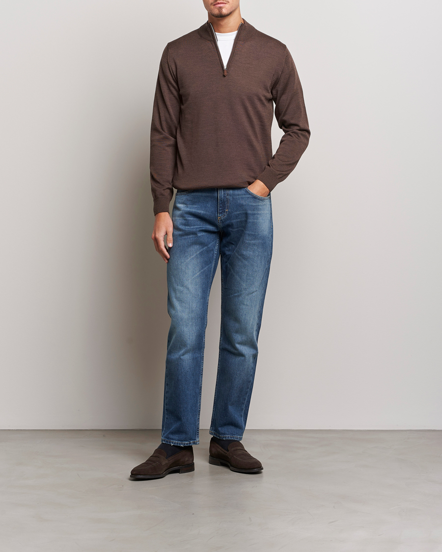 Herren | Pullover | Stenströms | Merino Half Zip Brown