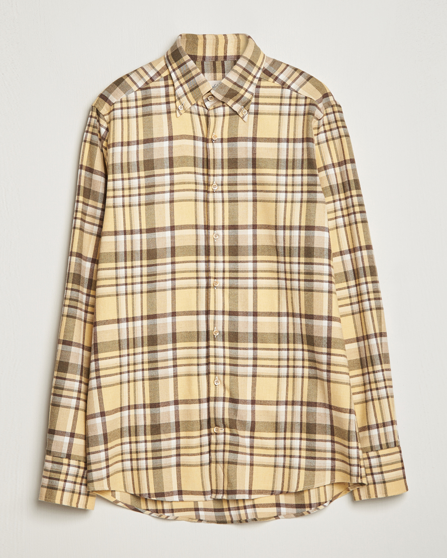 Herren | Hemden | Stenströms | Slimline Checked Button Down Flannel Shirt Yellow