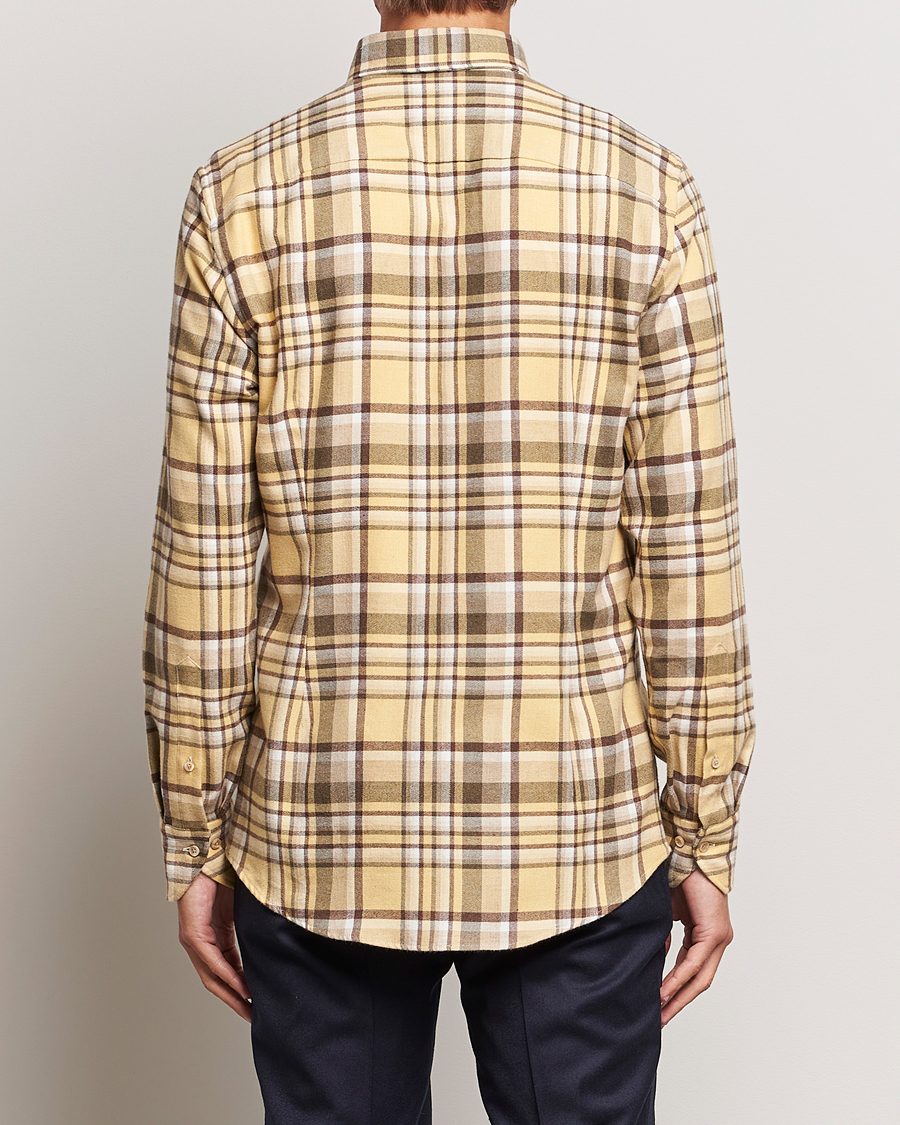 Herren | Hemden | Stenströms | Slimline Checked Button Down Flannel Shirt Yellow