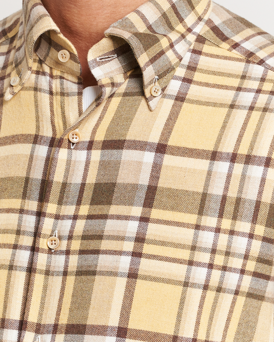 Herren | Hemden | Stenströms | Slimline Checked Button Down Flannel Shirt Yellow
