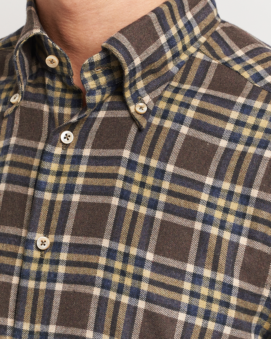 Herren | Hemden | Stenströms | Slimline Checked Button Down Flannel Shirt Brown
