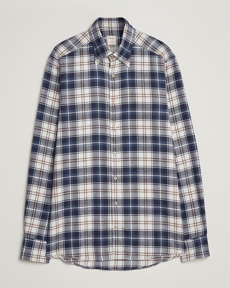 Herren | Hemden | Stenströms | Slimline Checked Button Down Flannel Shirt Blue