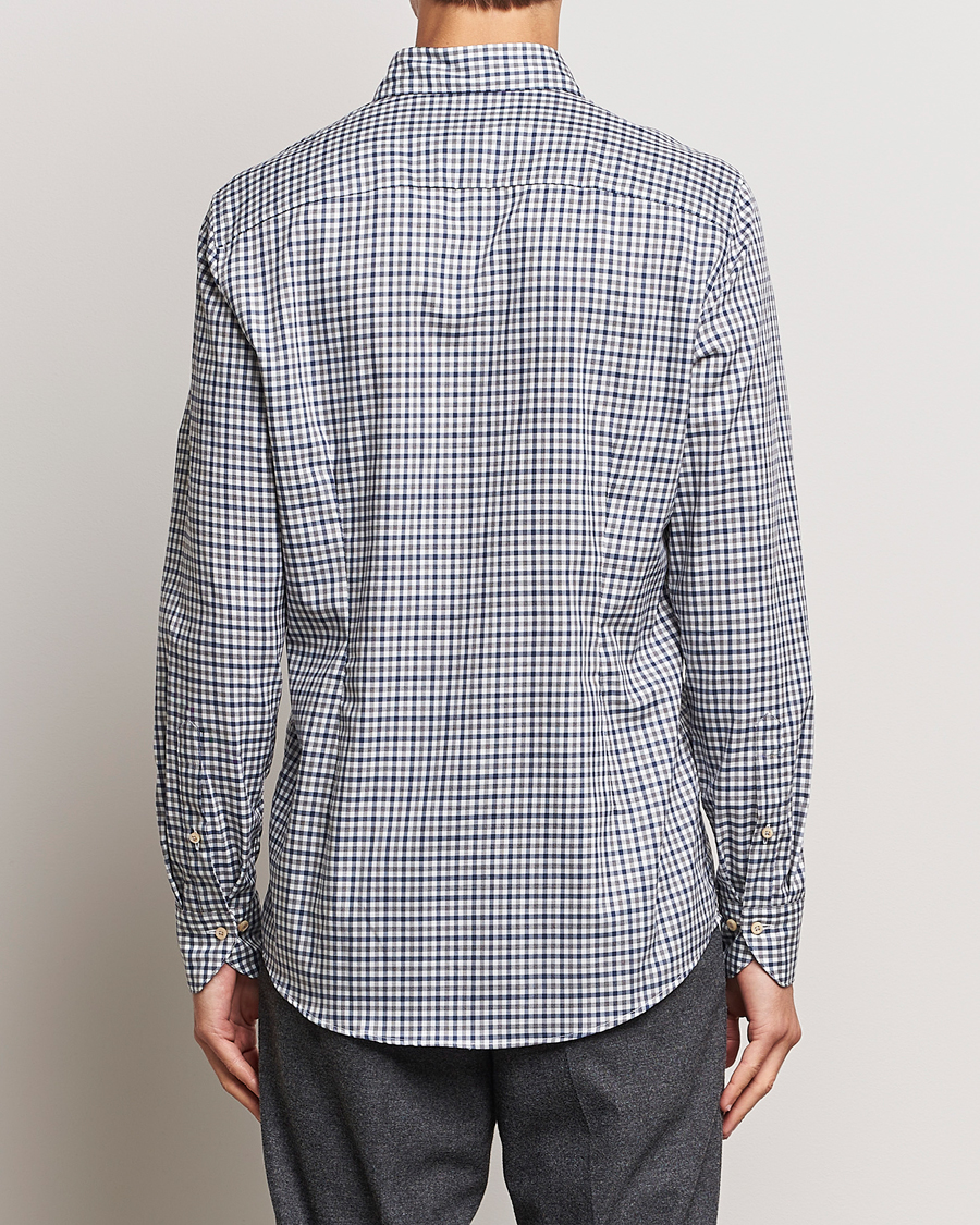 Herren | Hemden | Stenströms | Slimline Small Checked Flannel Shirt Blue/Grey