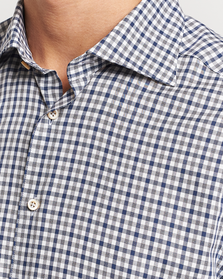 Herren | Hemden | Stenströms | Slimline Small Checked Flannel Shirt Blue/Grey