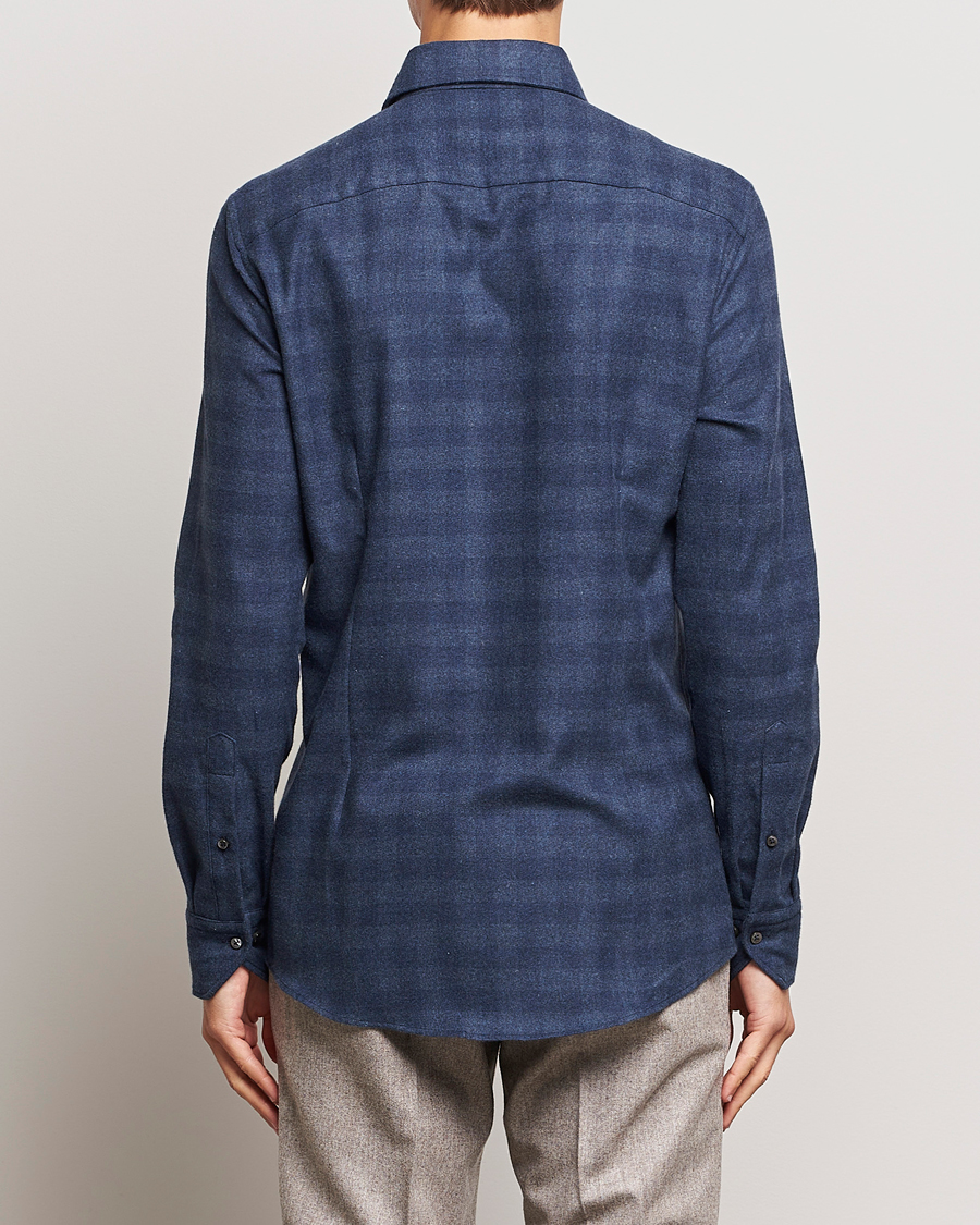 Herren | Hemden | Stenströms | Slimline Checked Cut Away Flannel Shirt Navy