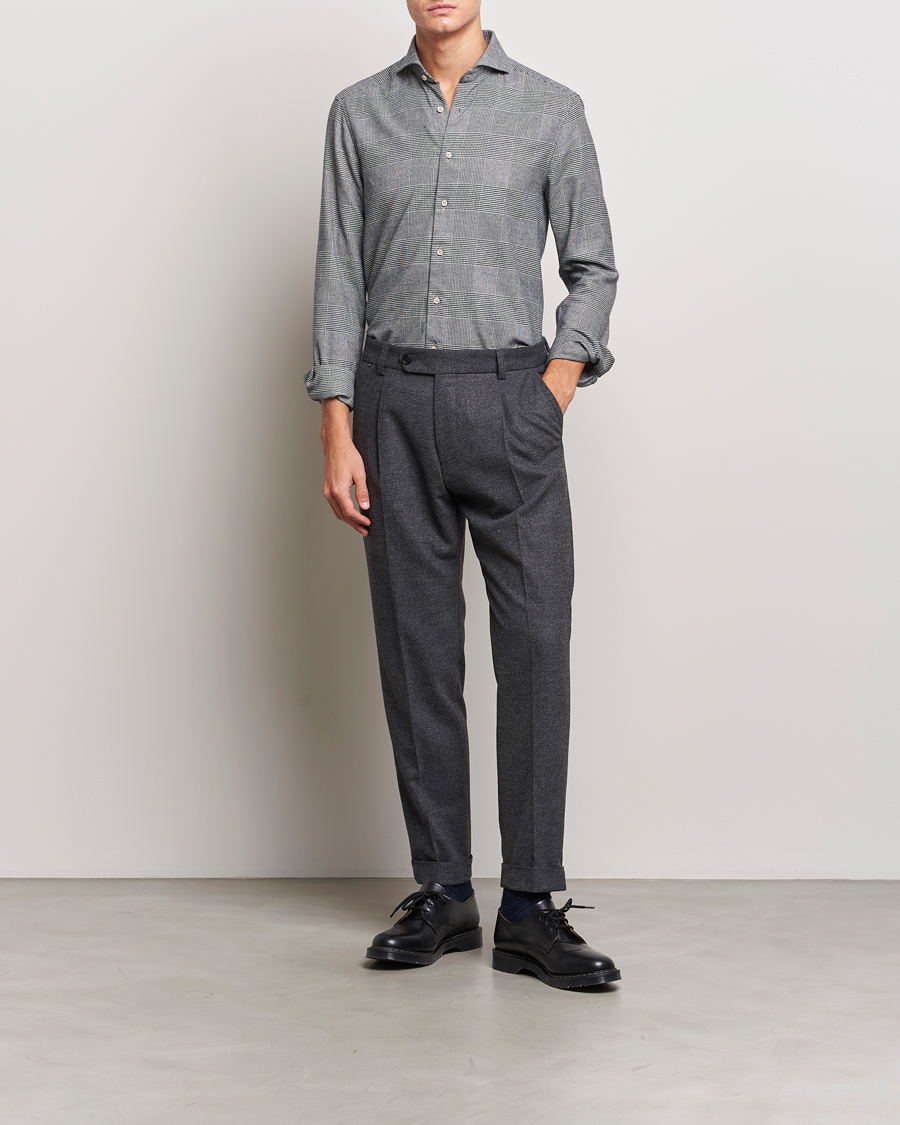 Herren | Hemden | Stenströms | Slimline Prince of Wales Check Flannel Shirt Grey