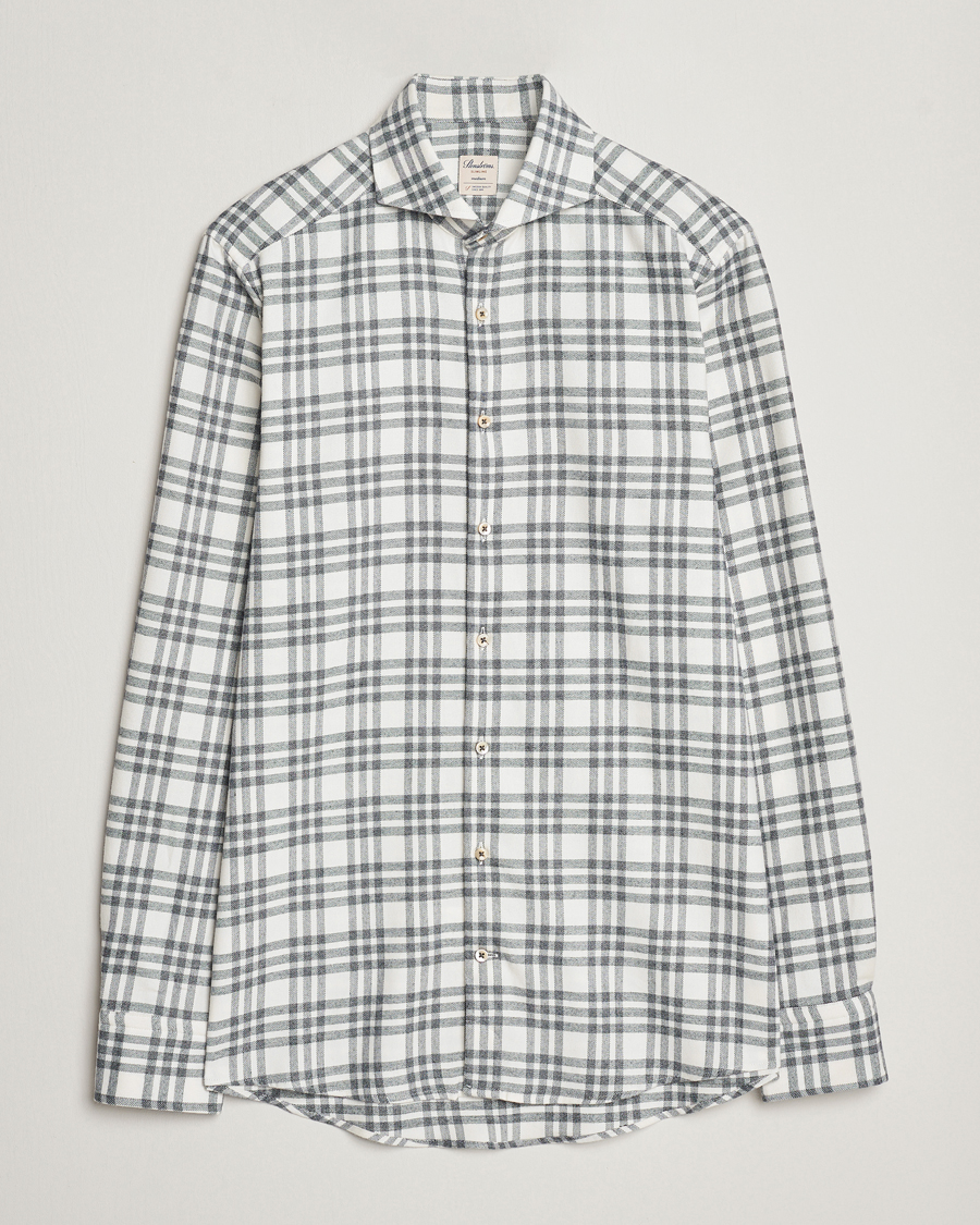 Herren | Hemden | Stenströms | Slimline Checked Cut Away Flannel Shirt White/Black