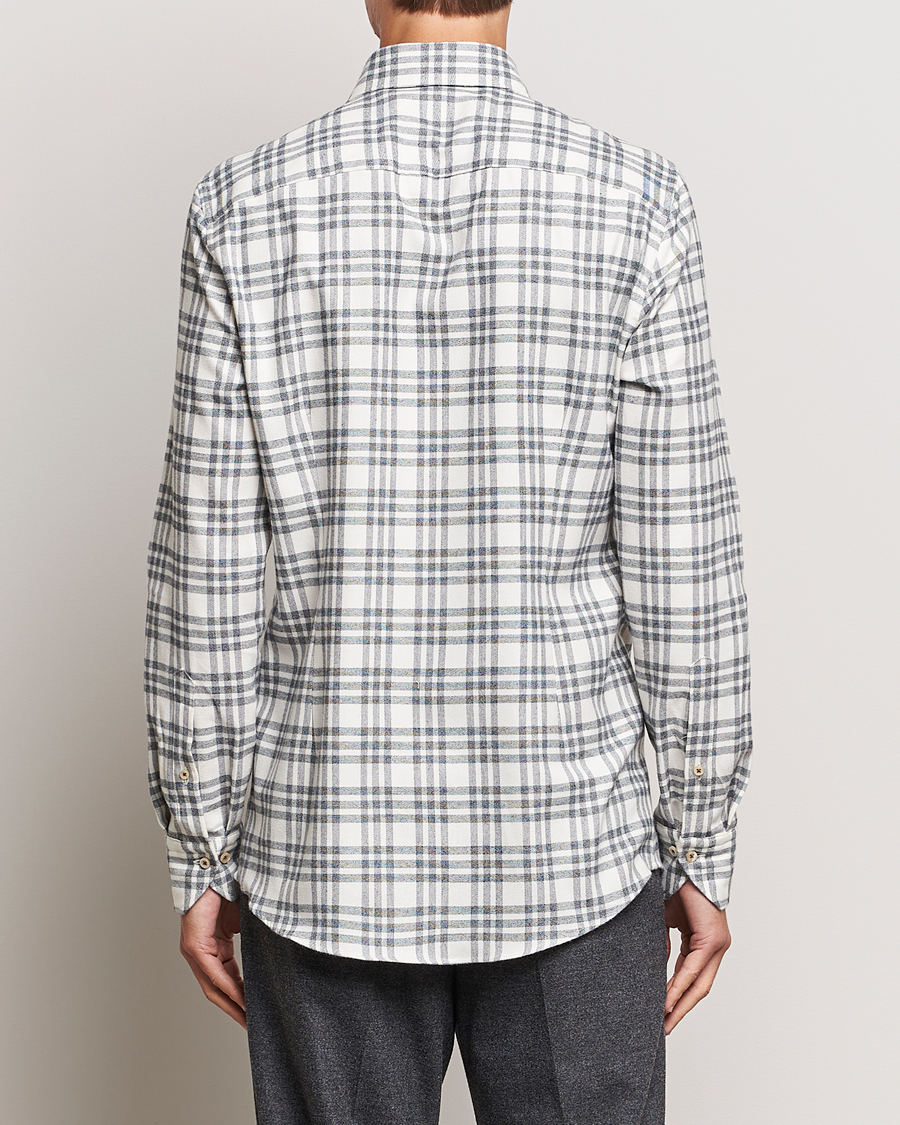 Herren | Hemden | Stenströms | Slimline Checked Cut Away Flannel Shirt White/Black