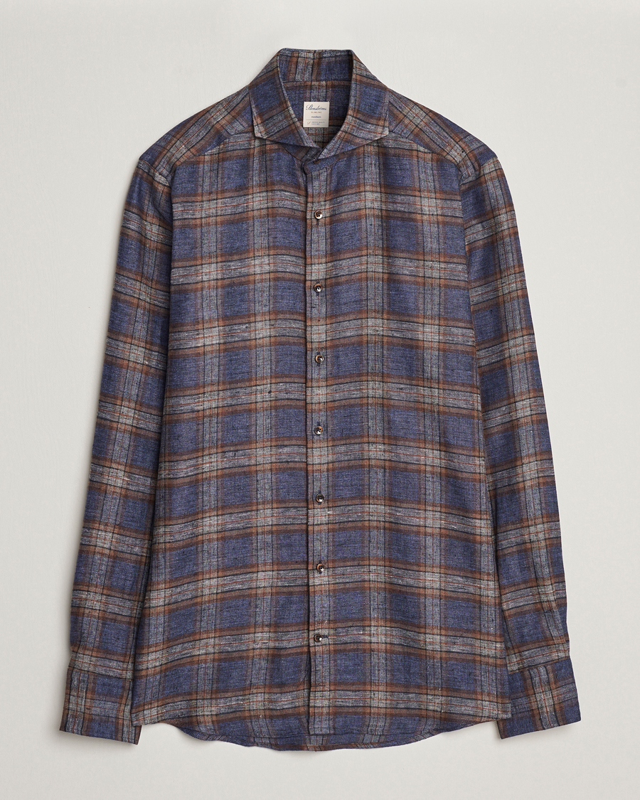 Herren | Hemden | Stenströms | Slimline Checked Linen Flannel Shirt Brown
