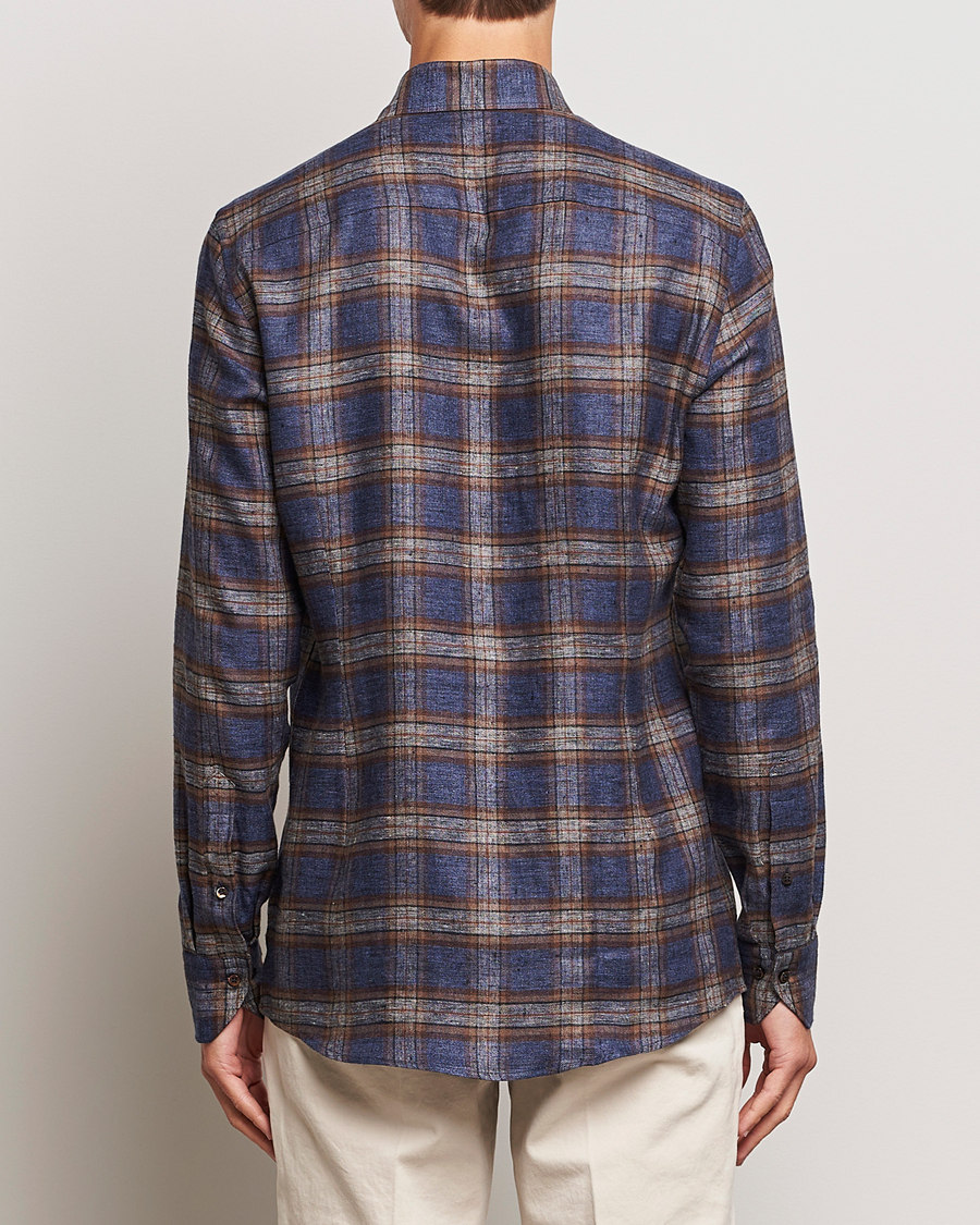 Herren | Hemden | Stenströms | Slimline Checked Linen Flannel Shirt Brown