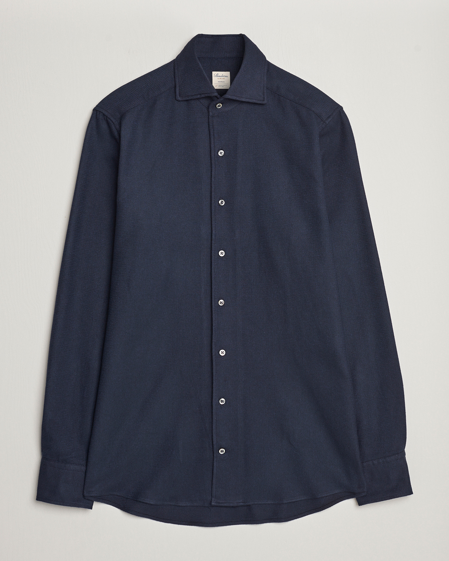 Herren | Hemden | Stenströms | Slimline Micro Structure Flannel Shirt Navy