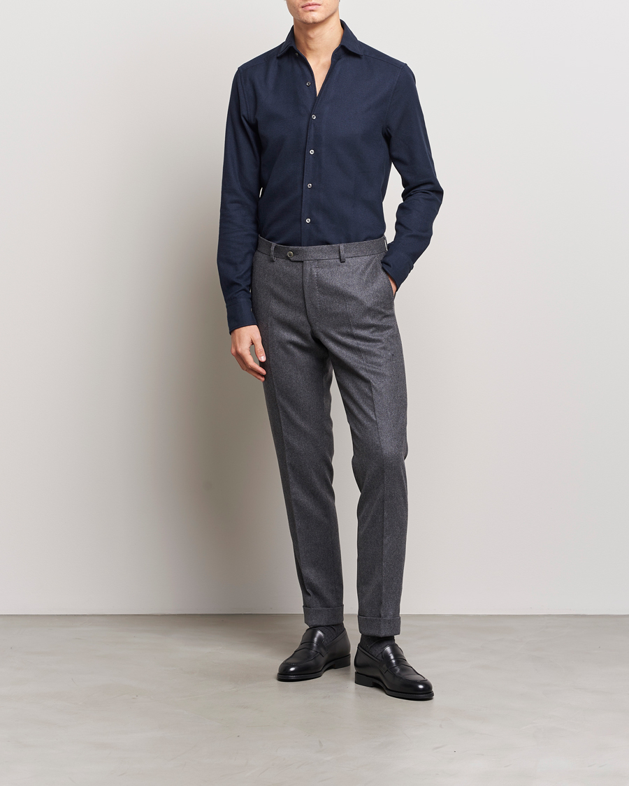Herren | Hemden | Stenströms | Slimline Micro Structure Flannel Shirt Navy