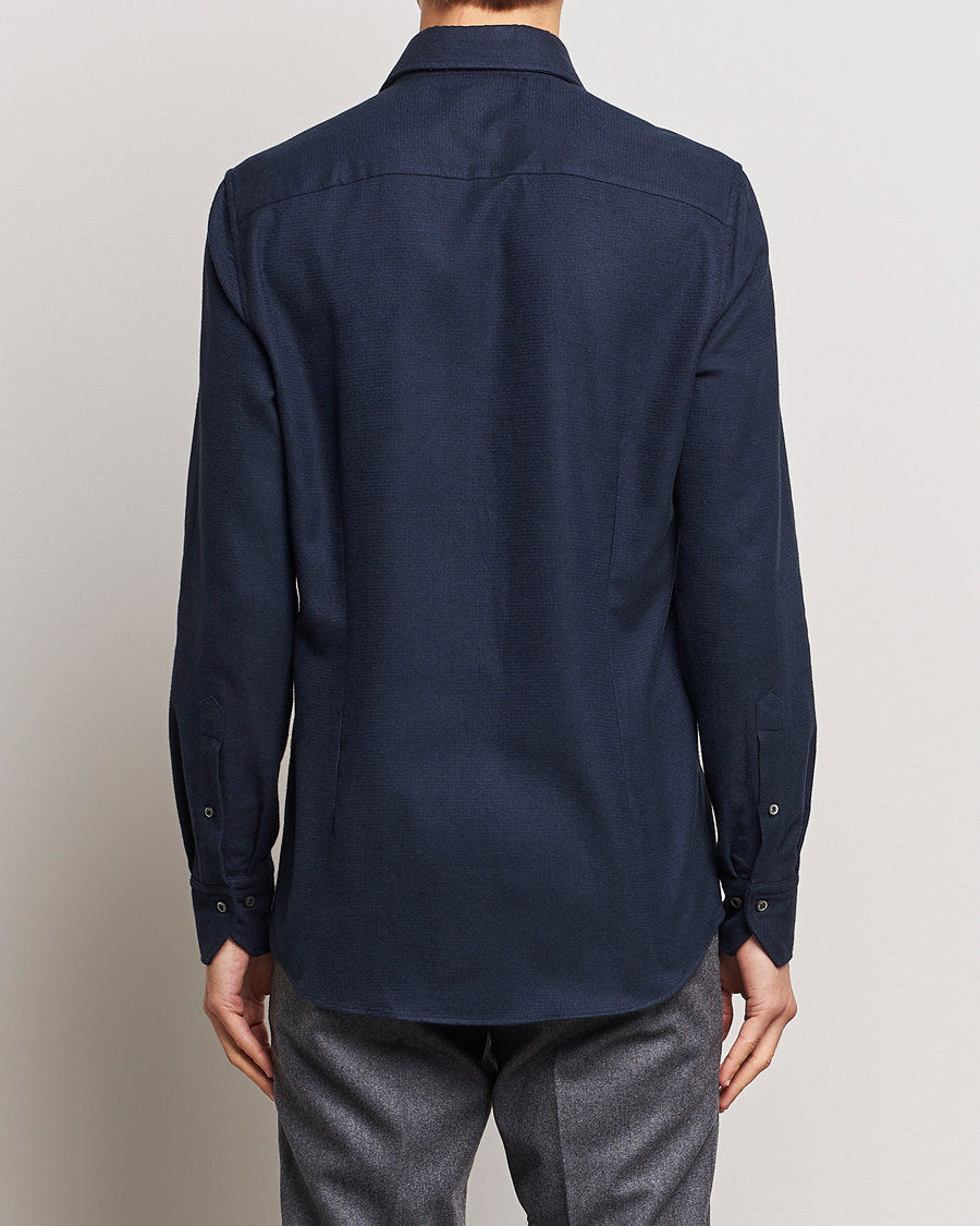 Herren | Hemden | Stenströms | Slimline Micro Structure Flannel Shirt Navy