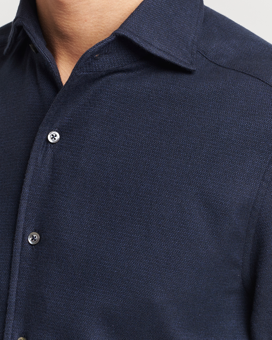 Herren | Hemden | Stenströms | Slimline Micro Structure Flannel Shirt Navy