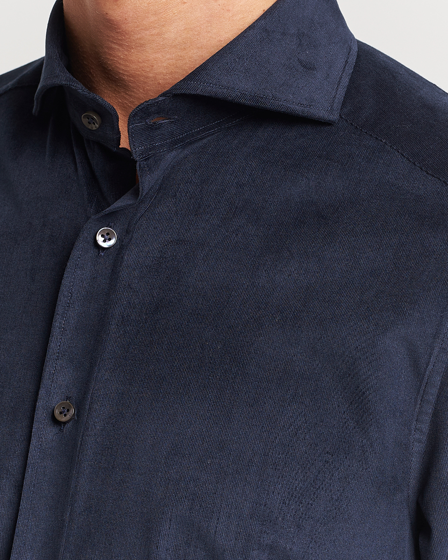 Herren | Hemden | Stenströms | Slimline Cut Away Corduroy Shirt Navy