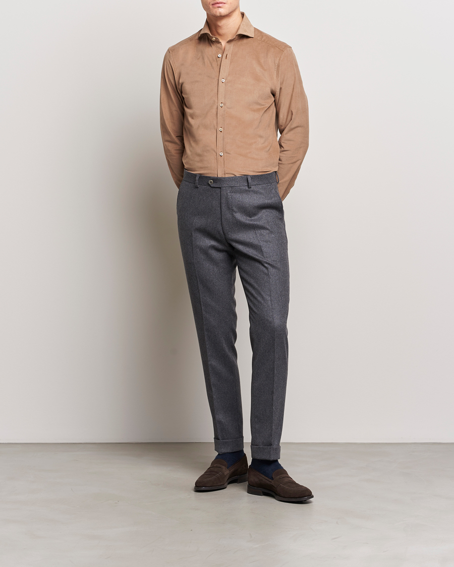Herren | Hemden | Stenströms | Slimline Cut Away Corduroy Shirt Camel