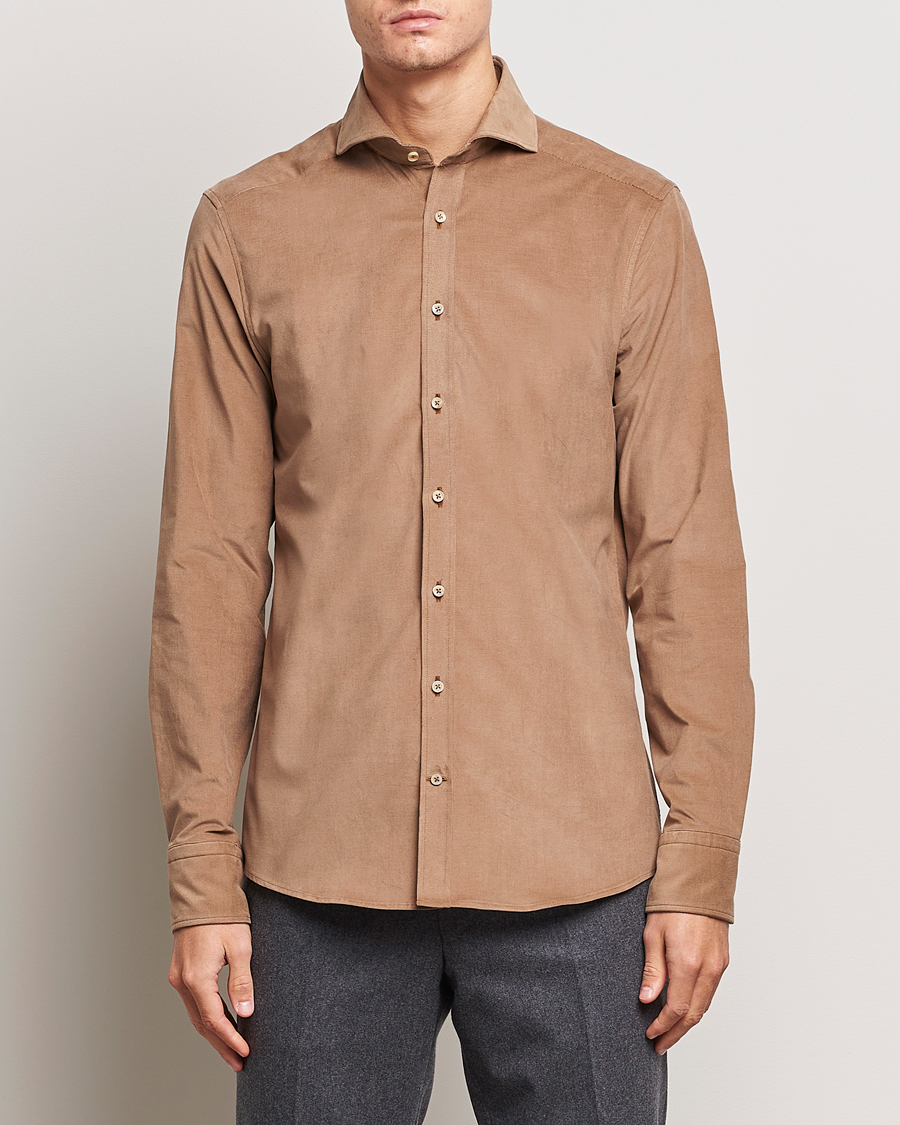 Herren | Hemden | Stenströms | Slimline Cut Away Corduroy Shirt Camel