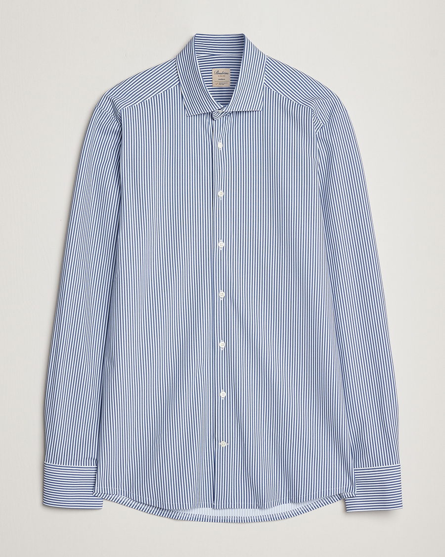 Herren | Hemden | Stenströms | Slimline 4-Way Stretch Striped Cut Away Shirt Blue