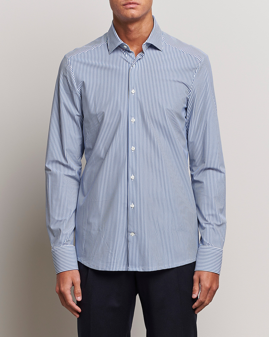 Herren | Hemden | Stenströms | Slimline 4-Way Stretch Striped Cut Away Shirt Blue