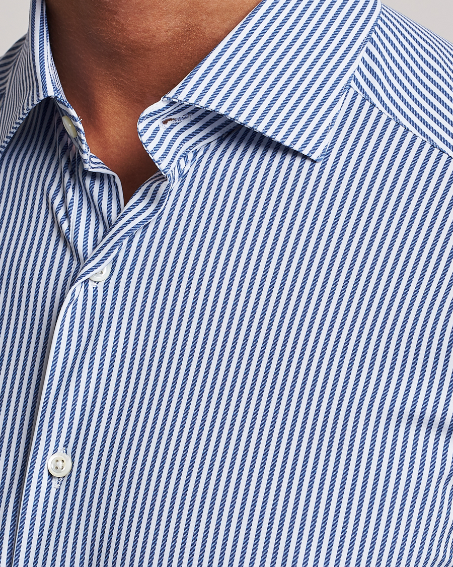 Herren | Hemden | Stenströms | Slimline 4-Way Stretch Striped Cut Away Shirt Blue