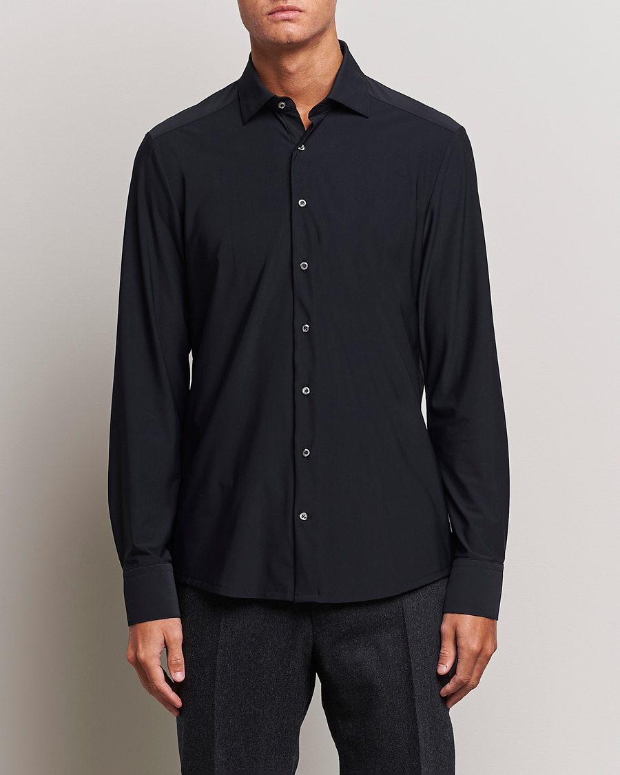 Herren | Hemden | Stenströms | Slimline Cut Away 4-Way Stretch Shirt Black