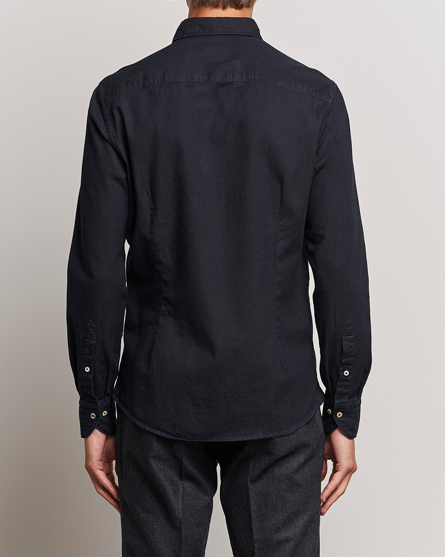 Herren | Hemden | Stenströms | Slimline Cut Away Overdyed Denim Shirt Dark Blue