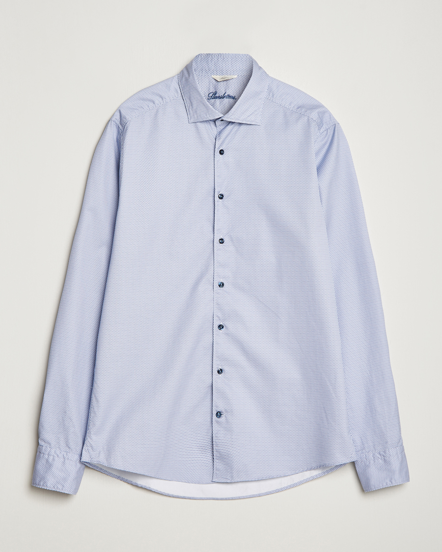 Herren | Hemden | Stenströms | Slimline Micro Print Cut Away Shirt Blue