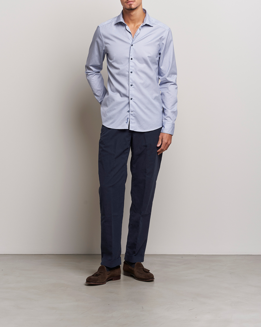 Herren | Hemden | Stenströms | Slimline Micro Print Cut Away Shirt Blue