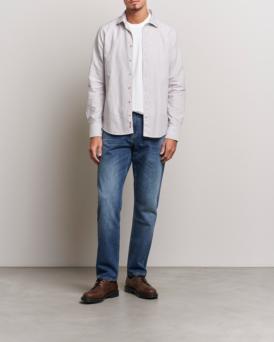 Herren | Hemden | Stenströms | Slimline Striped Cut Away Oxford Shirt Brown