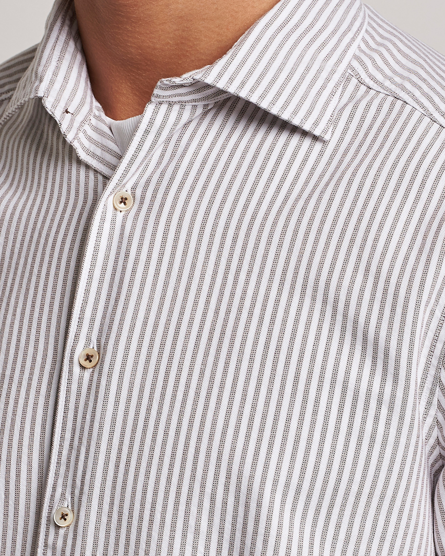 Herren | Hemden | Stenströms | Slimline Striped Cut Away Oxford Shirt Brown
