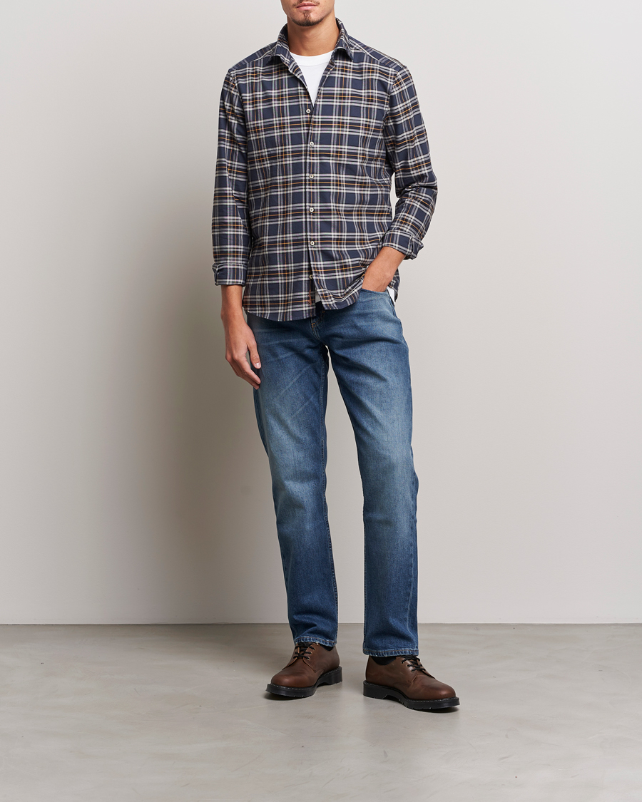 Herren | Hemden | Stenströms | Slimline Checked Oxford Cut Away Shirt Blue