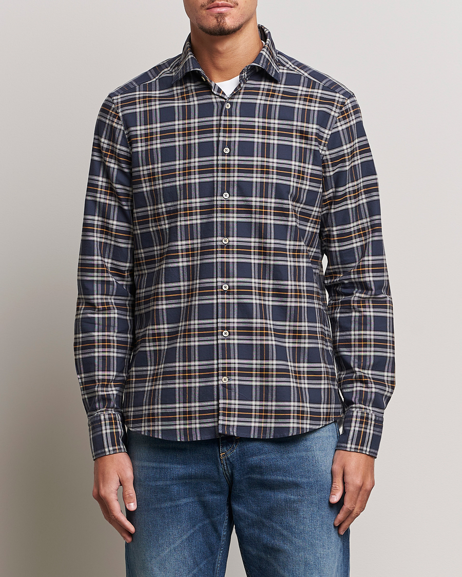 Herren | Hemden | Stenströms | Slimline Checked Oxford Cut Away Shirt Blue