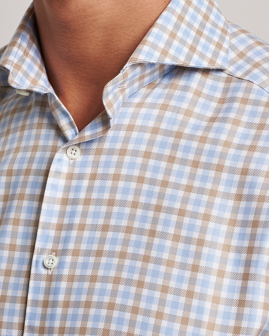 Herren | Hemden | Stenströms | Slimline Checked Royal Oxford Shirt Beige/Blue