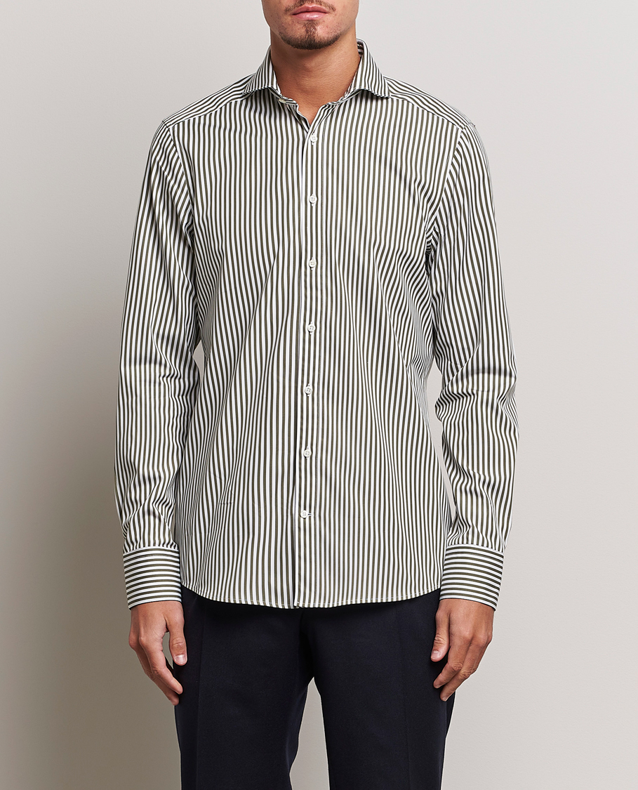 Herren | Hemden | Stenströms | Slimline Striped Popline Cut Away Shirt Green