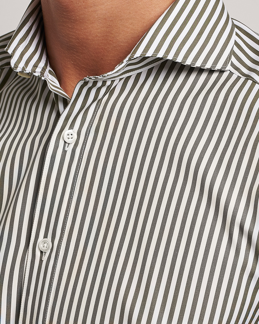 Herren | Hemden | Stenströms | Slimline Striped Popline Cut Away Shirt Green