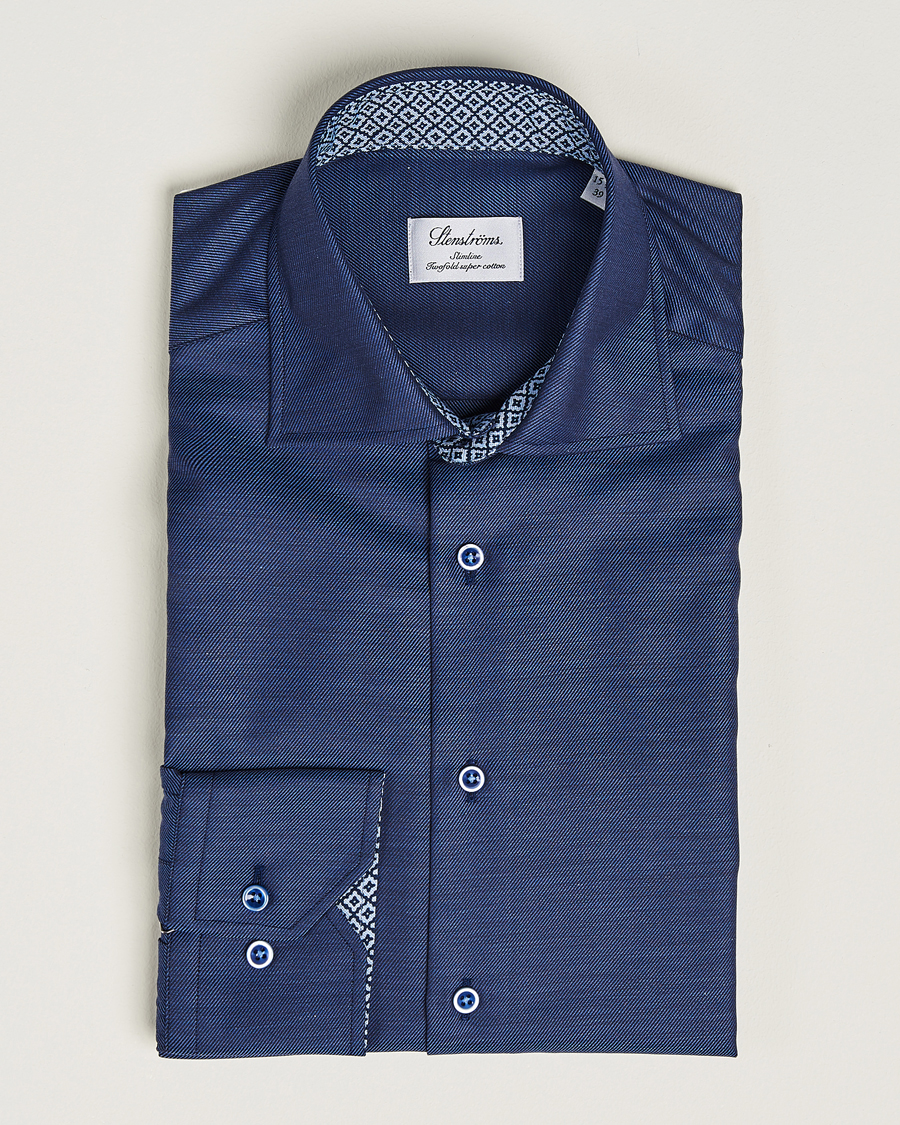 Herren | Hemden | Stenströms | Slimline Twill Contrast Cut Away Shirt Navy
