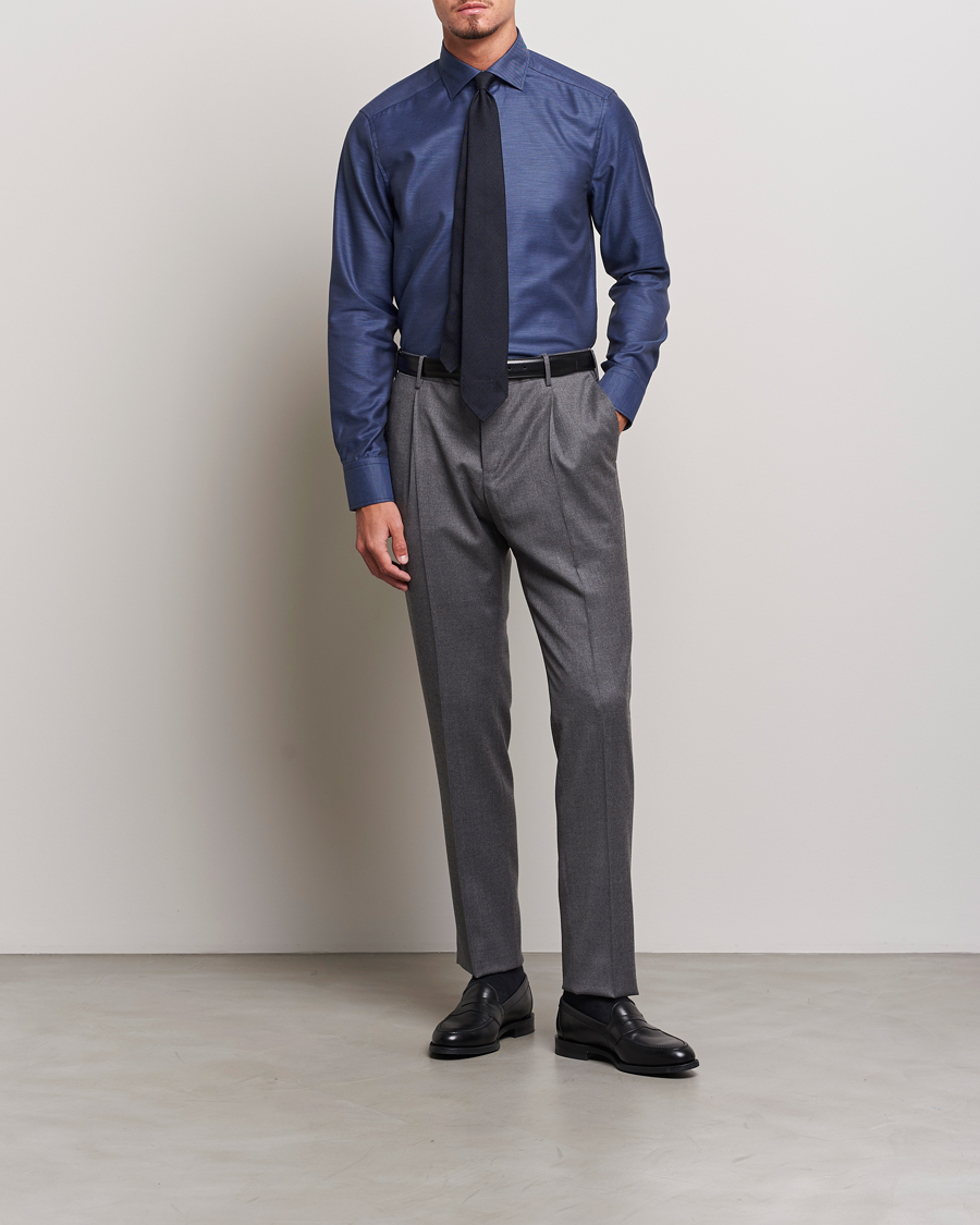 Herren | Hemden | Stenströms | Slimline Twill Contrast Cut Away Shirt Navy