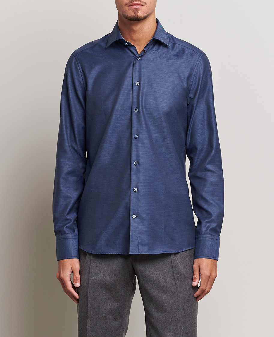 Herren | Hemden | Stenströms | Slimline Twill Contrast Cut Away Shirt Navy