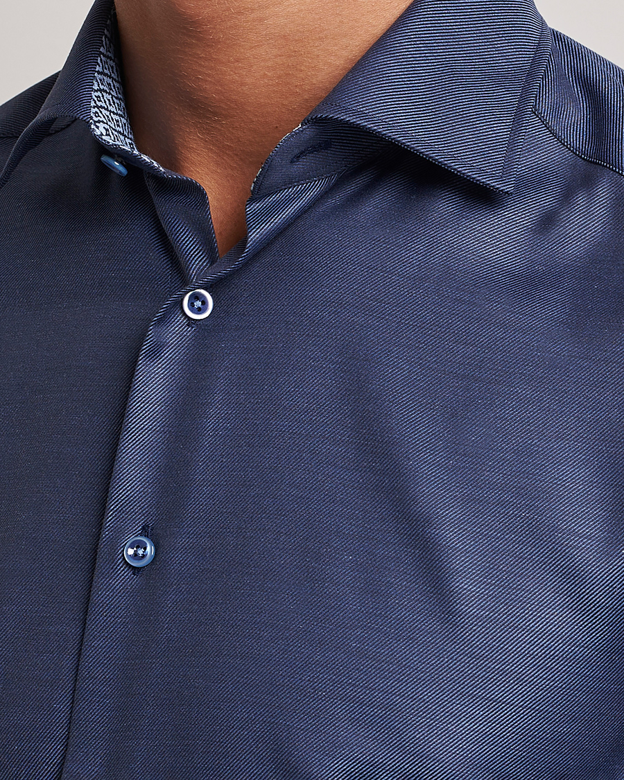 Herren | Hemden | Stenströms | Slimline Twill Contrast Cut Away Shirt Navy