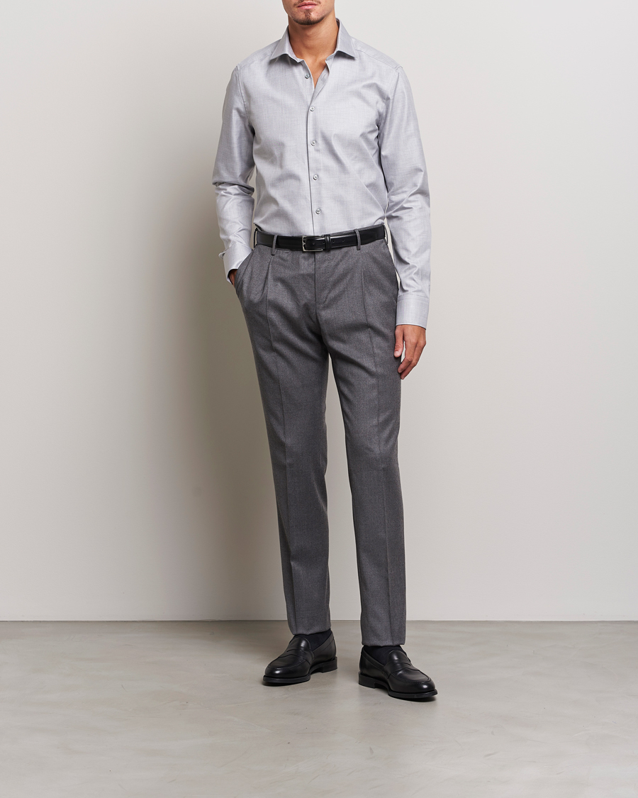 Herren | Hemden | Stenströms | Slimline Two Fold Melange Cut Away Shirt Grey
